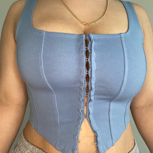 Blue clip up crop top. - Picture 2 of 2
